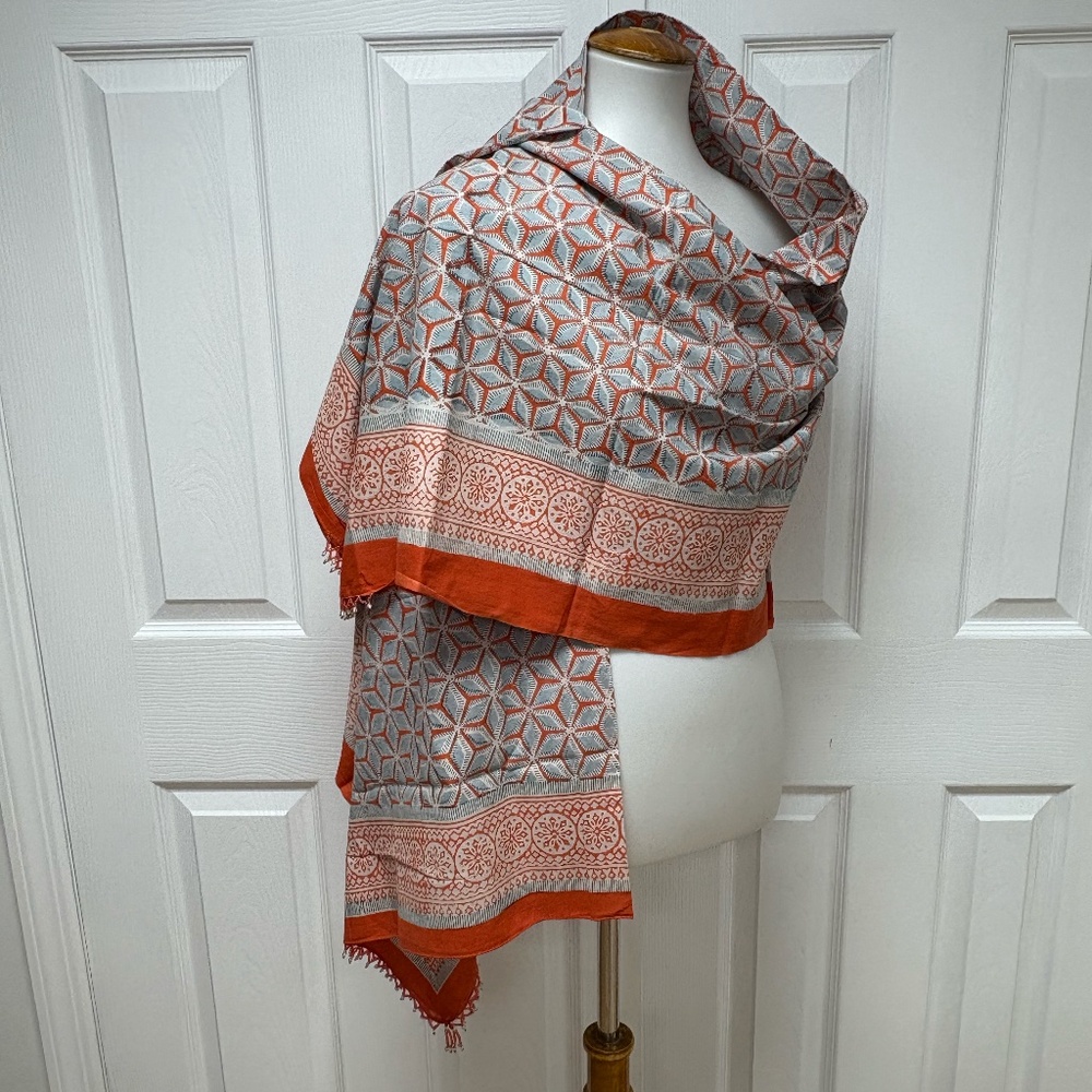 Bold Orange/Red Geometric Prints Patterns Scarf or Sarong - 73"x42" - NEW in Bag